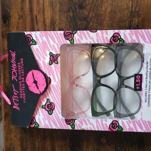 Betsey Johnson Set of 3 Cats Eye Reading Glasses +1.50 Strength